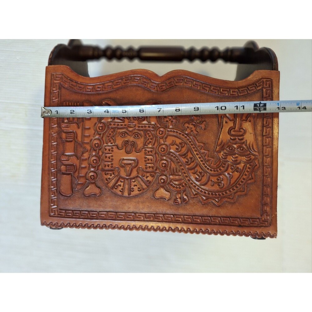 Leather Magazine Vinyl Album Rack Hand Tooled Peru South America Inca Design - Picture 9 of 10